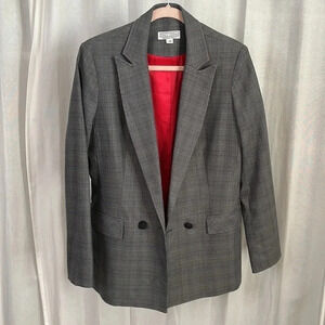 NWOT Houndstooth Check oversized Blazer Red Lining, size 10